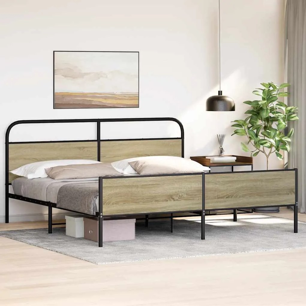 Estrutura de cama sem colchão 200x200cm metal carvalho sonoma