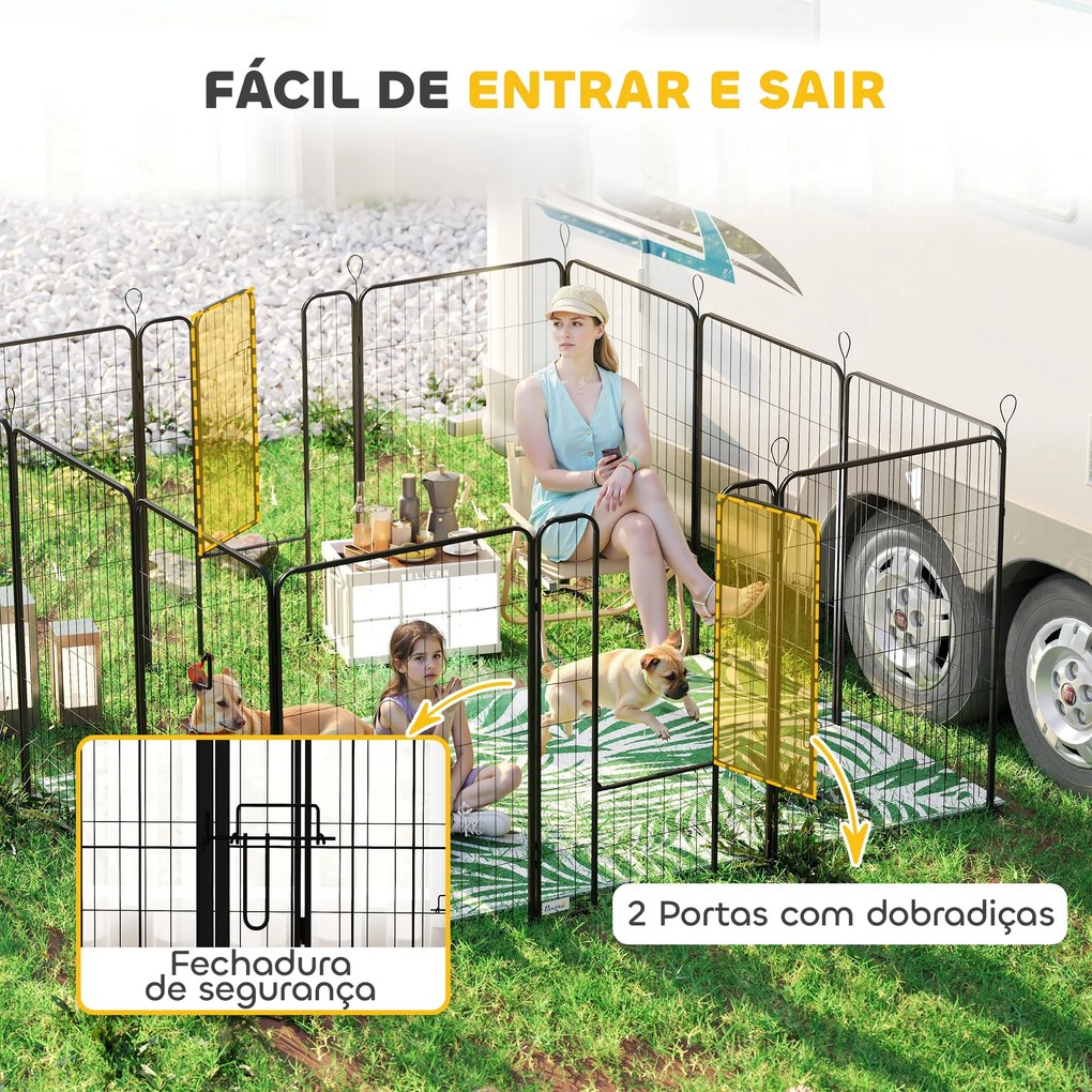 Parque para Cães com 12 Painéis Recinto para Animais de Estimação Modular com 2 Portas 80x120 cm Preto