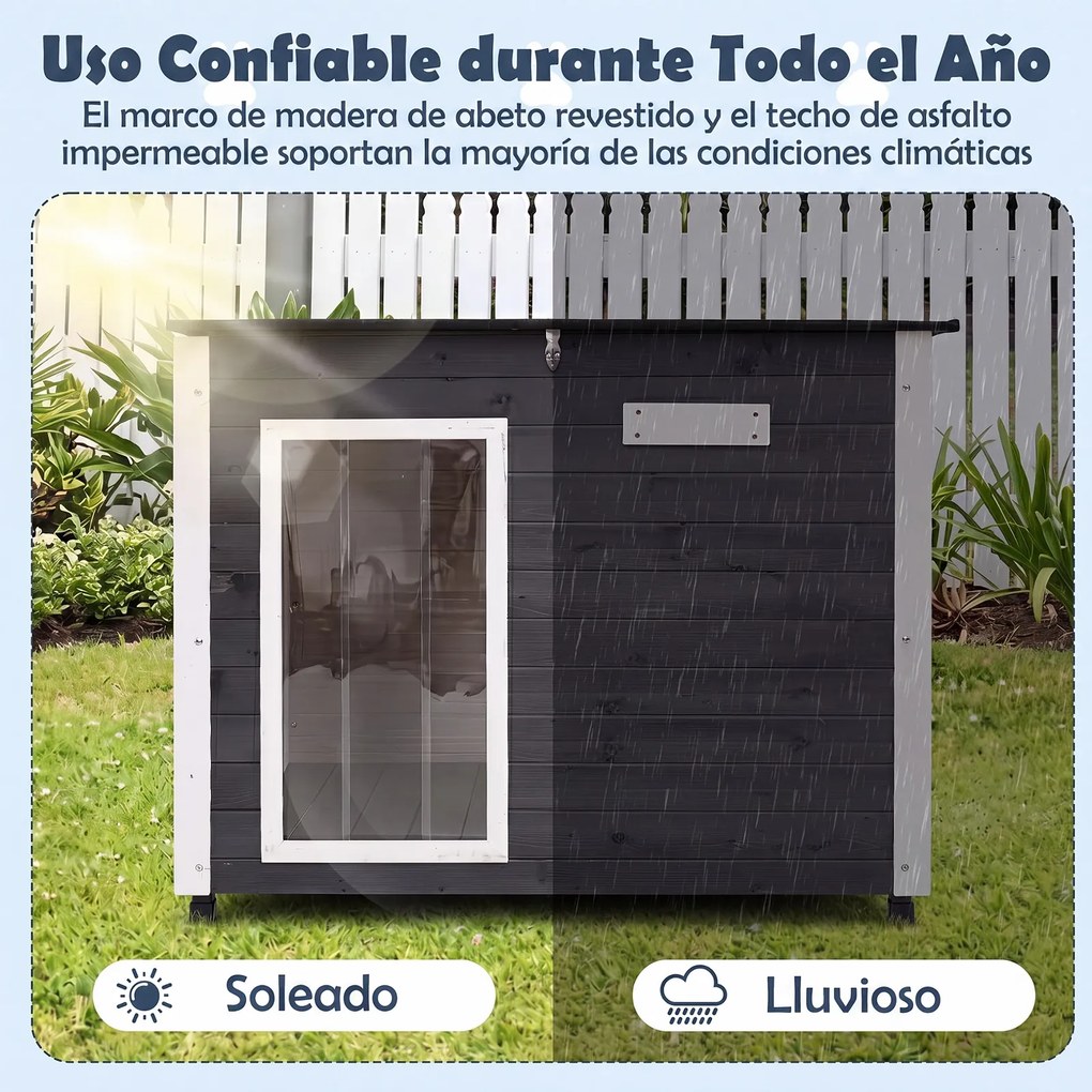Casota para Cães, 85,5 x 56,5 x 64,5 cm, Teto de Asfalto Impermeável, Cinzento