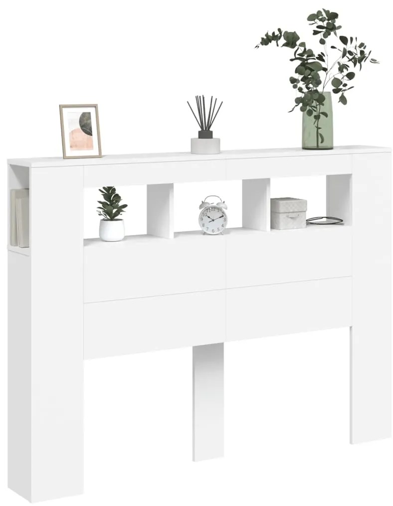 Cabeceira cama c/ LEDs 140x18,5x103,5 cm deriv. madeira branco