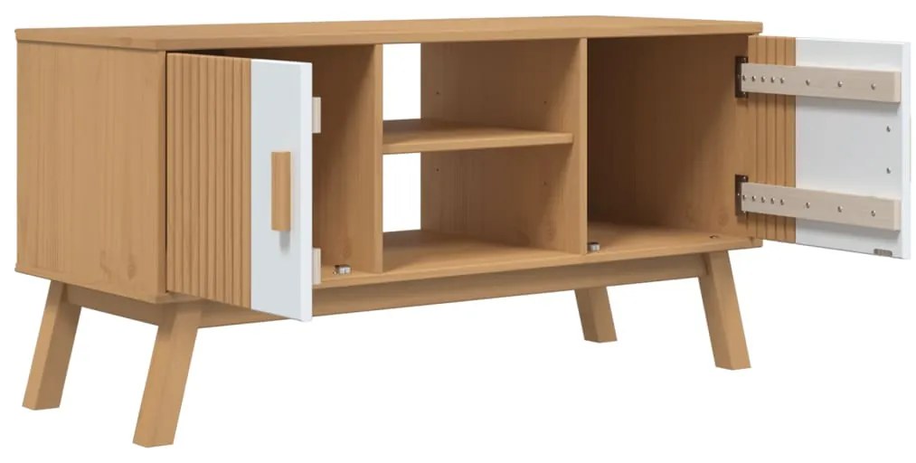 Móvel de TV OLDEN 114x43x57cm pinho maciço branco e castanho