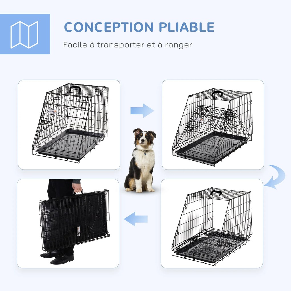 Gaiola de transporte para cães, tamanho L, dim. 78 x 47 x 55 cm, metal preto