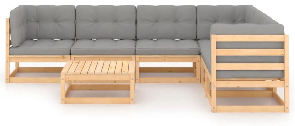 7 pcs conjunto lounge de jardim c/ almofadões pinho maciço