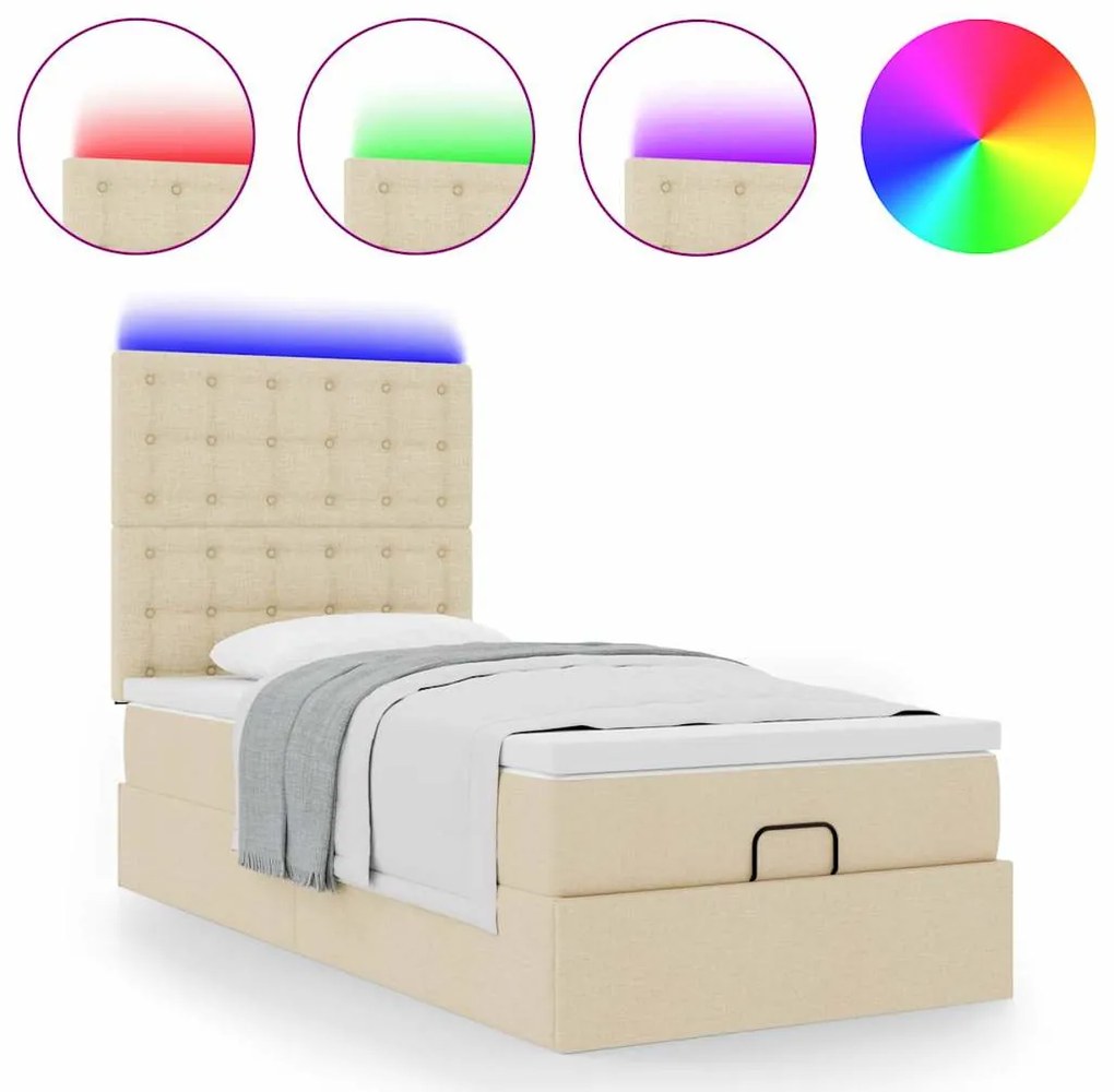 Estrutura de cama otomana com creme de colchão 100x200cm tecido