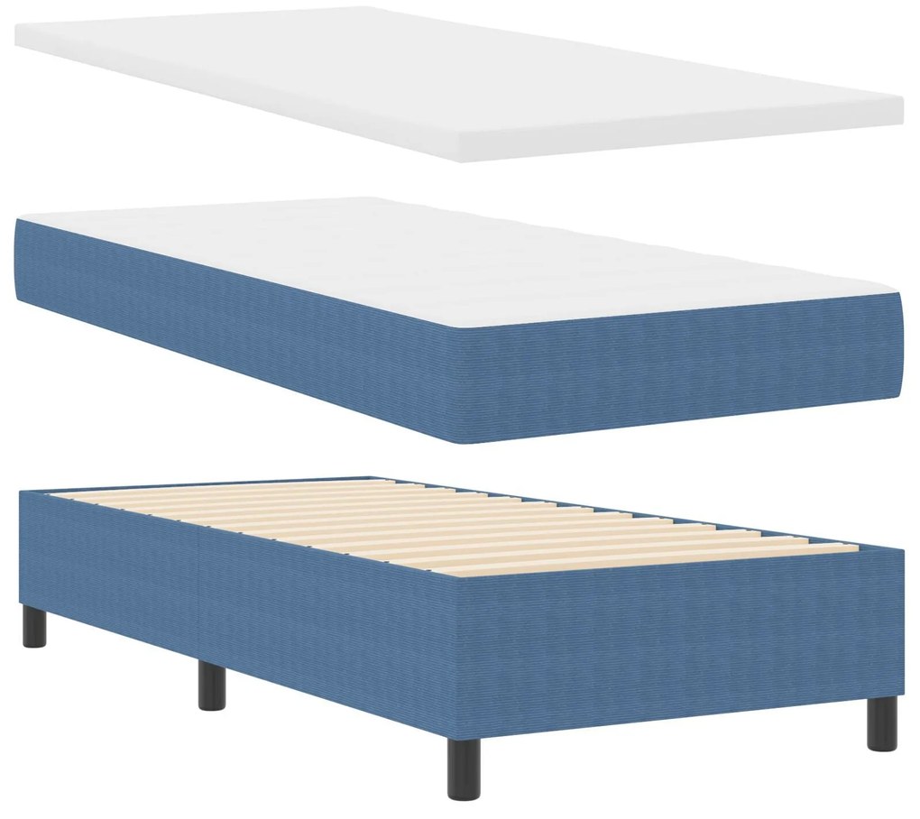Cama Box com Colchão Azul 80x200 cm Tecido Corduroy