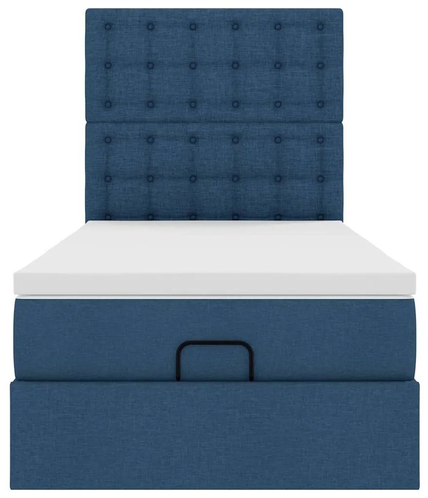 Cama Otomana com Colchão &amp; LEDs Tecido Azul 100x200 cm