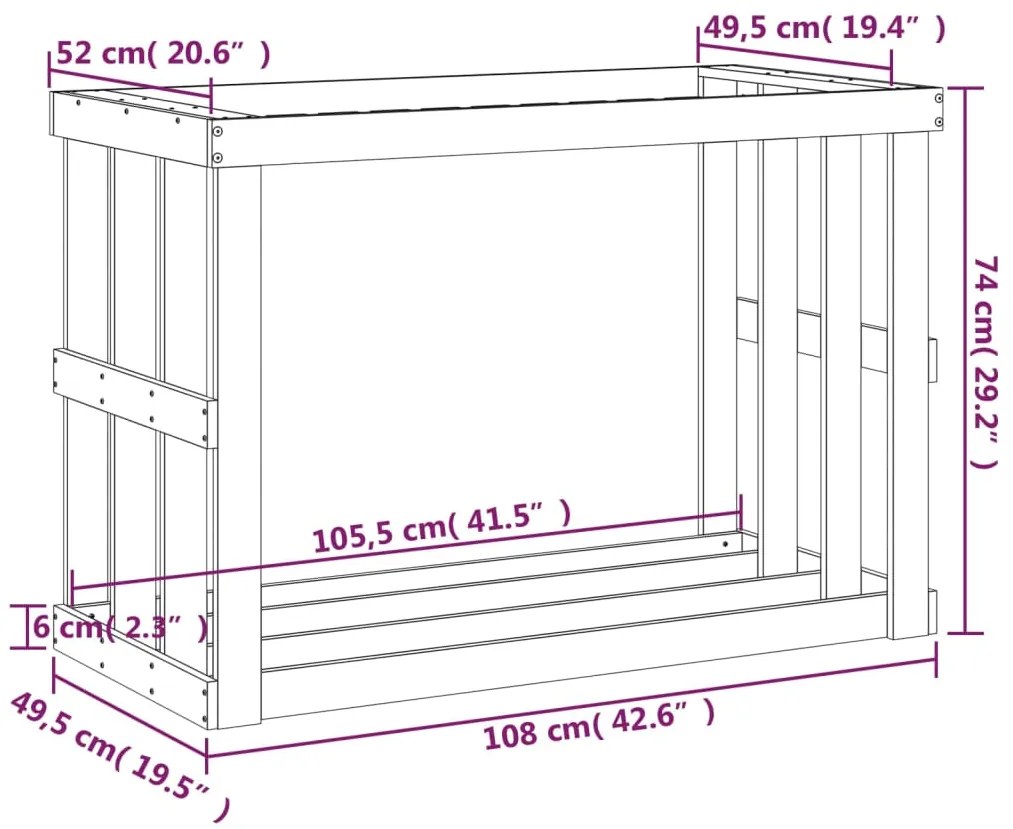 Suporte de lenha p/ exterior 108x52x74 cm pinho maciço branco