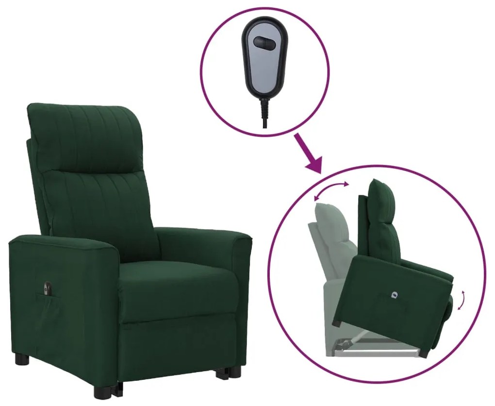 vidaXL Poltrona elevatória tecido verde-escuro