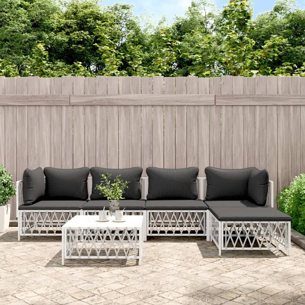 vidaXL 6 pcs conjunto lounge de jardim com almofadões aço branco