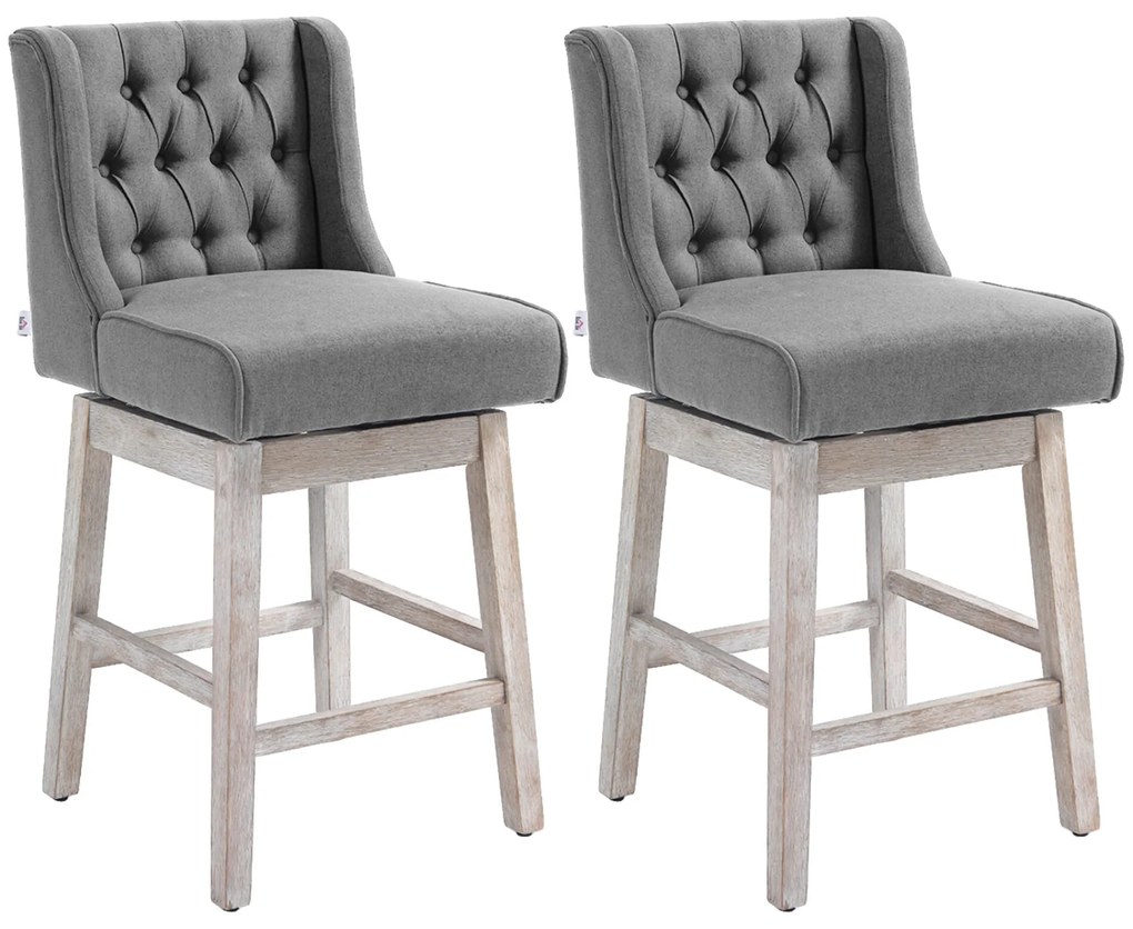 HOMCOM Conjunto de 2 Bancos de Bar com Encosto Giratórios 180° Bancos Altos de Cozinha com Apoio para Pés e Pés de Madeira para Sala de Jantar 45,7x57,2x101 cm Cinzento