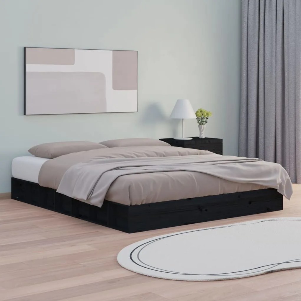 820660 vidaXL Estrutura de cama 200x200 cm madeira maciça preto