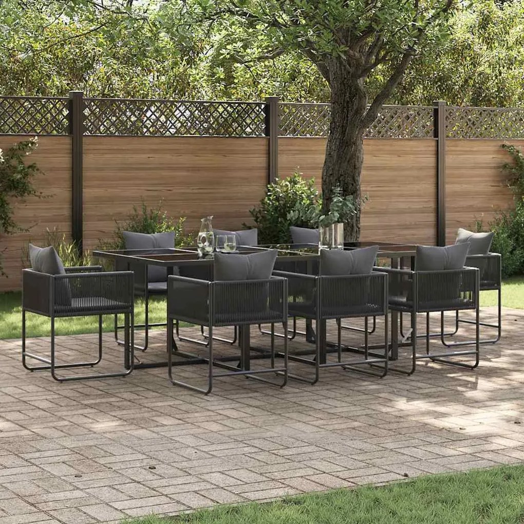 Conjunto de Jantar de Jardim com 12 Peças e Almofadas em Aço e Rattan