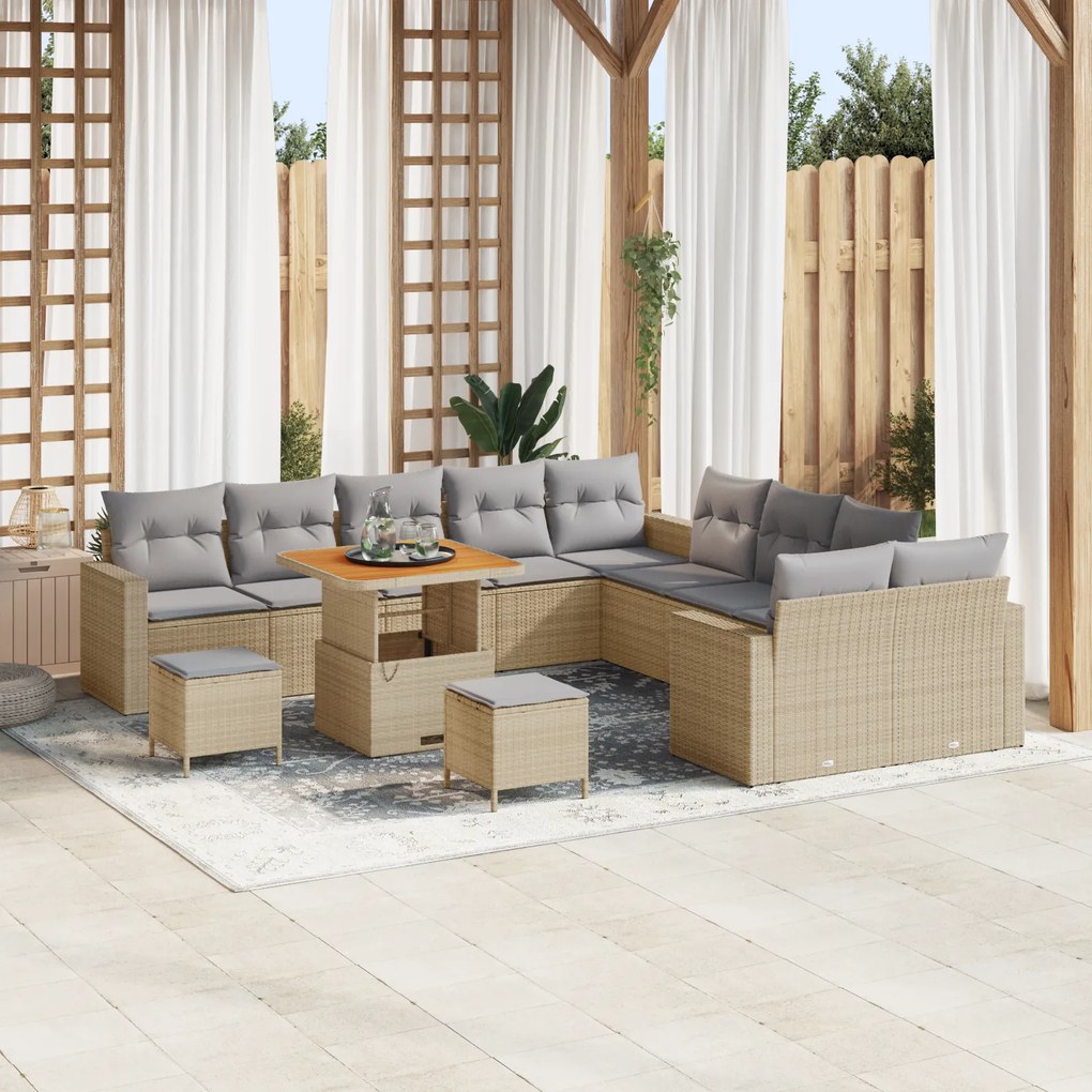 Conjunto de Sofá para Jardim vidaXL de 13 Peças com Almofadas Bege Rat