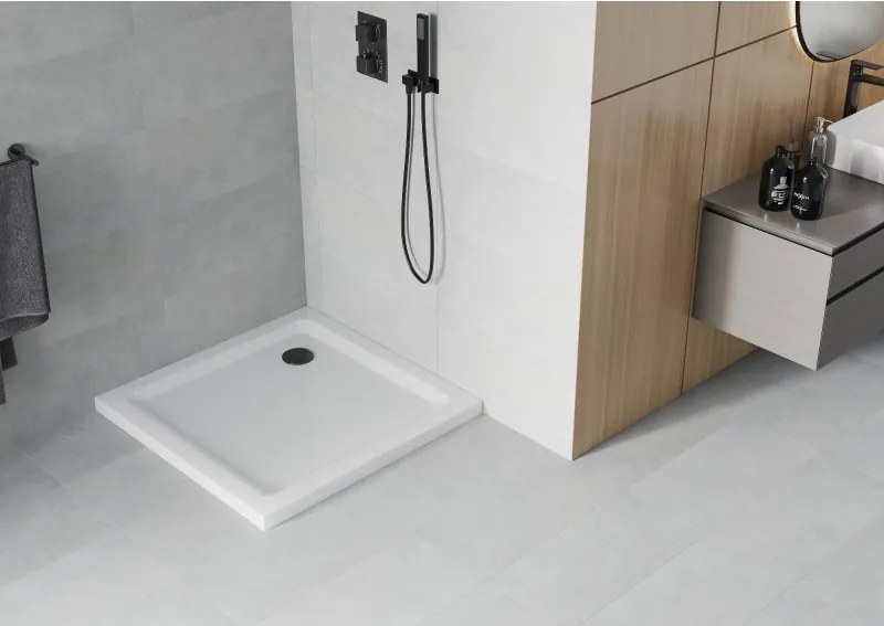 Mexen Flat base de duche quadrada slim 90 x 90 cm, branco, sifão preto - 40109090B