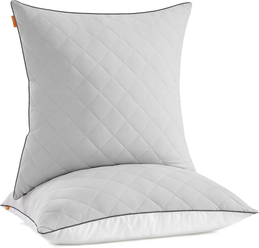 Conjunto de 2 travesseiros SONGMICS HOME, reversível 80 x 80 cm, capa macia refrescante, enchimento de 1200 g, inverno, verão, lavável à máquina, secar em temperatura máxima de 60 °C, cinza-pomba TBP022G02