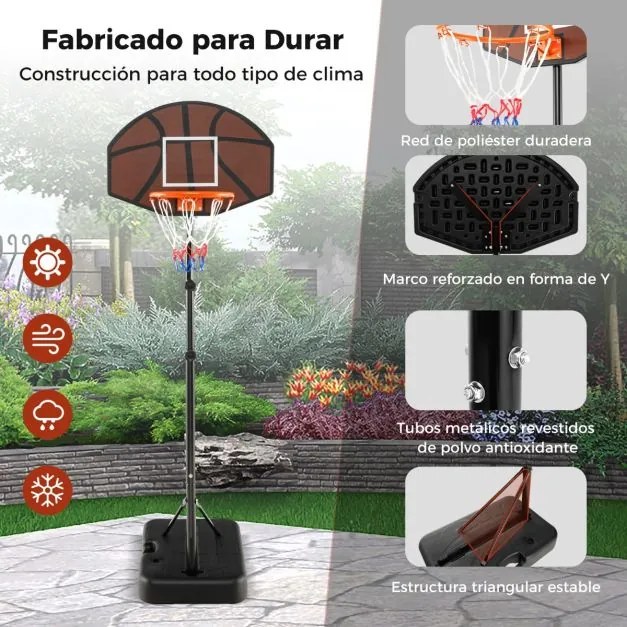 Cesto de basquetebol 172-200 cm  para crianças Sistema portátil de baliza de basquetebol com tabela inquebrável Base estável enchível