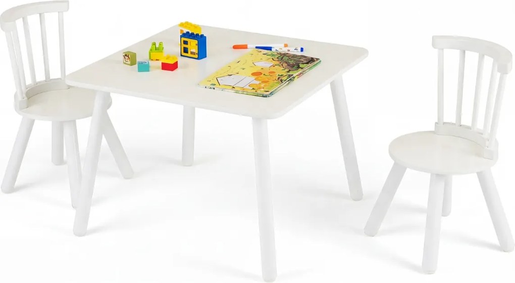 Conjunto de mesa e 2 cadeiras para crianças de madeira maciça com assentos redondos branco
