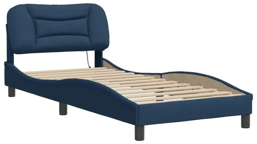 Estrutura de cama com LED sem colchão 90x200 cm tecido azul