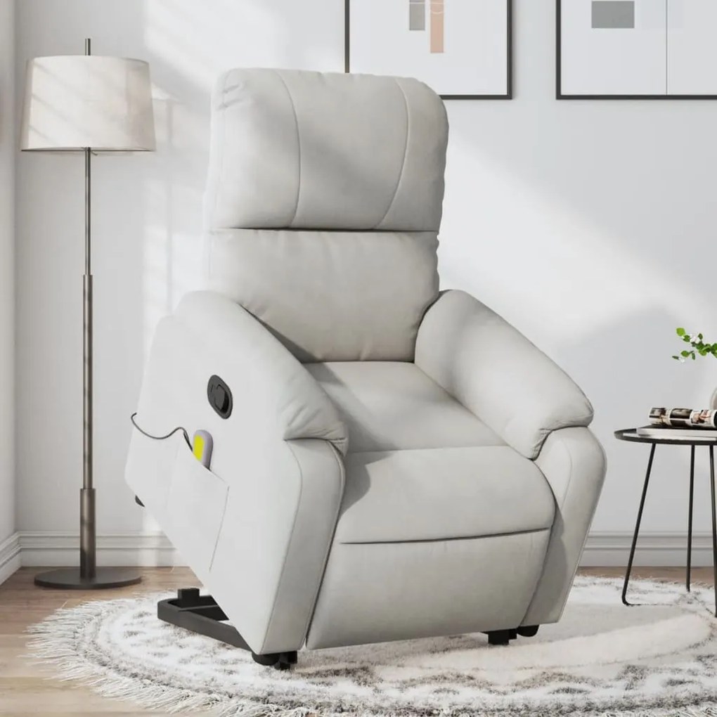 vidaXL Poltrona massagens reclinável elevatória microfibra cinza-claro