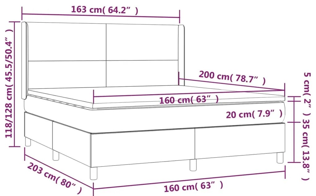 Cama box spring colchão/LED 160x200 cm tecido cinza-acastanhado