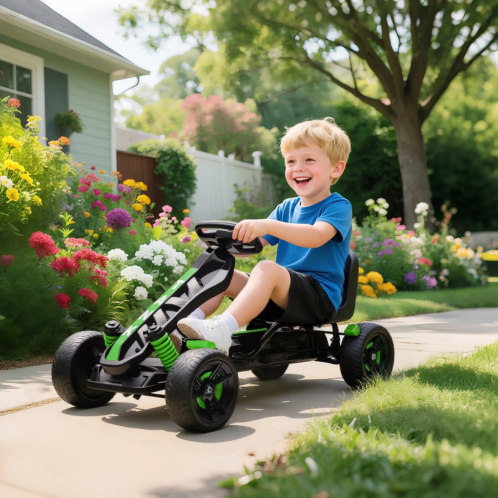Kart a pedais para crianças, karting infantil para idades entre os 3 e os 6 anos com roda livre, travão e rodas antiderrapantes em EVA, verde