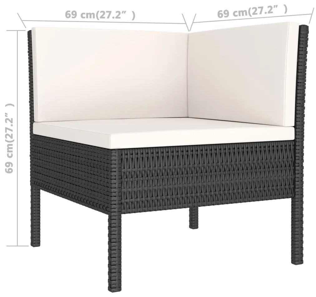 6 pcs conjunto lounge de jardim c/ almofadões vime PE preto
