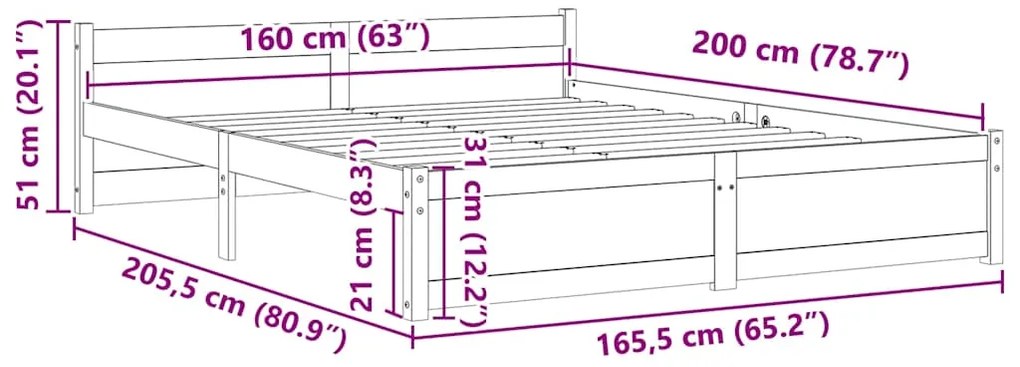 Estrutura de cama 160x200 cm madeira maciça branco