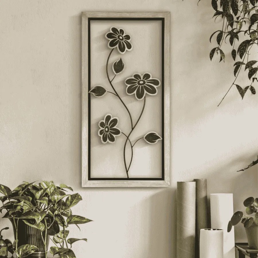 PAINEL DE PAREDE DE FERRO/MADEIRA GIRISH 30X2,5X60 CM CASTANHO E PRETO