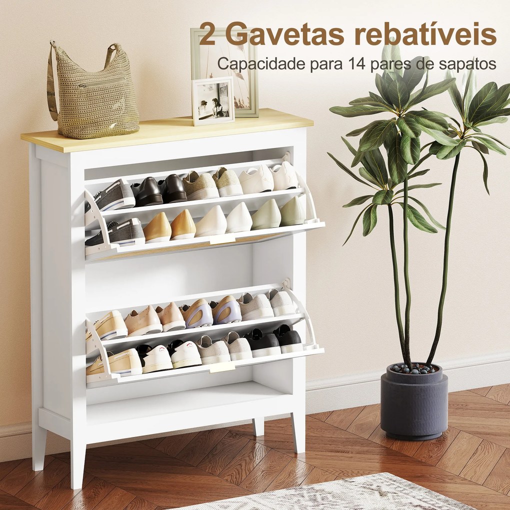 Sapateira Estreita com 2 Portas em Vime e Prateleiras Ajustáveis para 14 Pares de Sapatos 105x24x95,5 cm Branco
