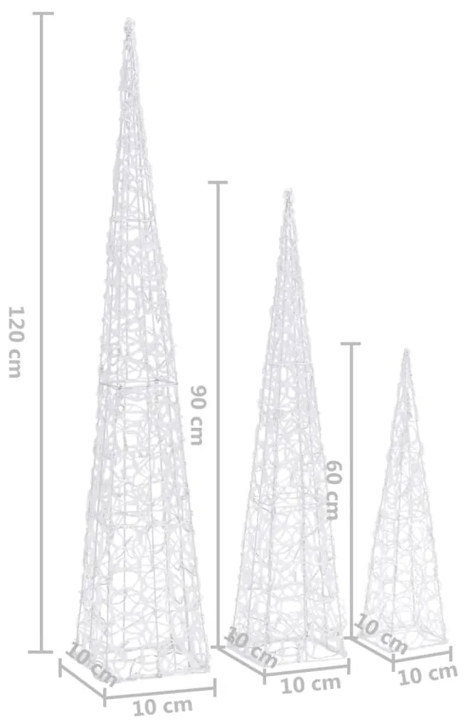 Conj. cones decorativos c/ LEDs azuis acrílico 60/90/120 cm