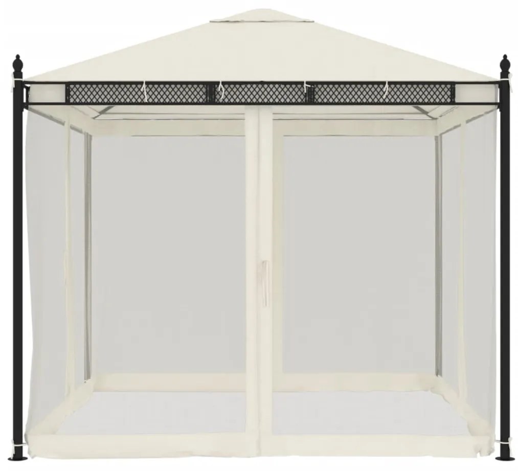 Gazebo com paredes de malha 2,93x2,93 m aço creme