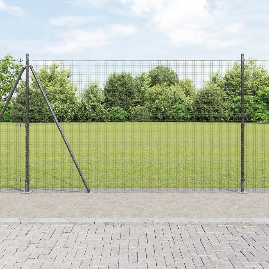 Conjunto de Poste de Cerca 2 Unidades Cinza Metal 25 x 1,5 m