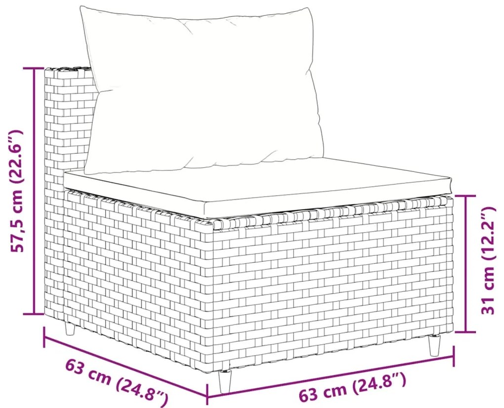 9 pcs conjunto sofás p/ jardim c/ almofadões vime PE castanho