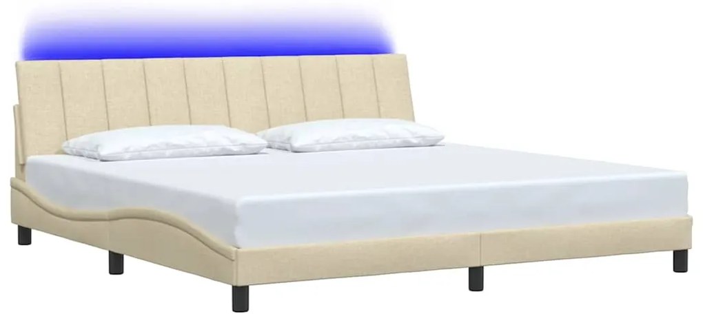 Estrutura de cama sem colchão 200x200 cm tecido cor creme