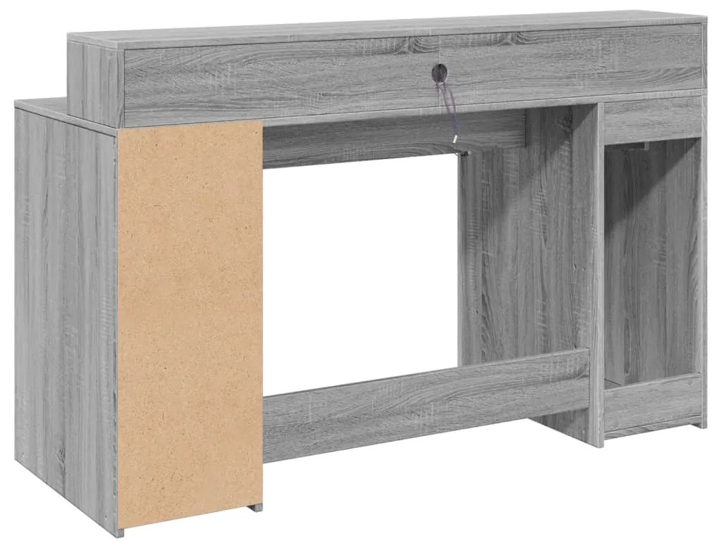 Secretária luzes LED 140x55x91cm deriv. madeira cinzento sonoma