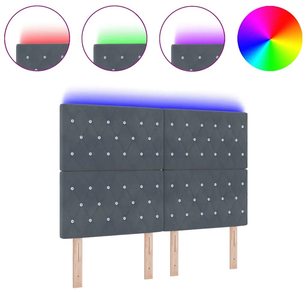 Cabeceira LED com luzes de tira LED Losangos com cabeceira Cinza Escur