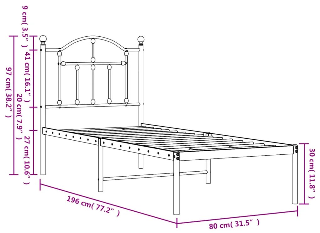 Estrutura de cama sem colchão com cabeceira 75x190 cm branco
