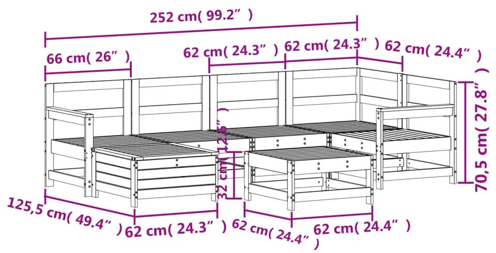 7 pcs conjunto sofás jardim madeira de pinho impregnada