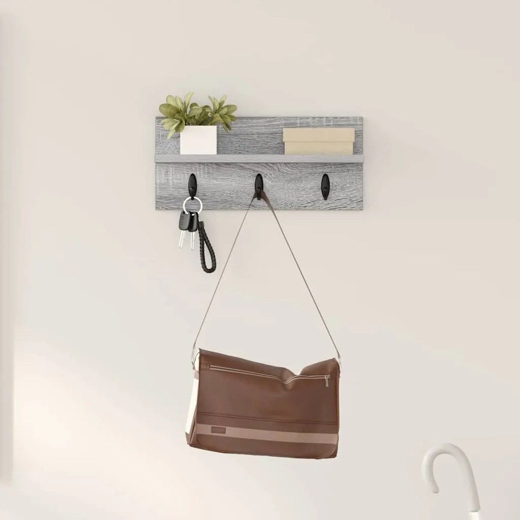 vidaXL Cabideiro de Parede Sonoma cinzento 40 x 10.5 x 18 cm