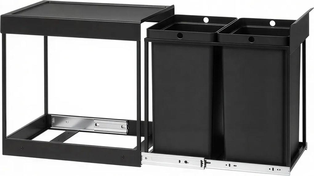 Caixote do lixo embutido 48,6 x 32,4 x 44 cm com dois compartimentos e sistema de separação de resíduos preto