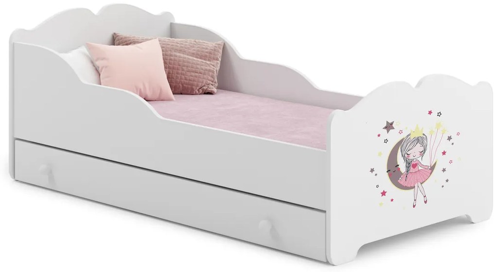 Cama infantil ANNA branca com gaveta 160x80 - princesa - colchão e estrado incluído