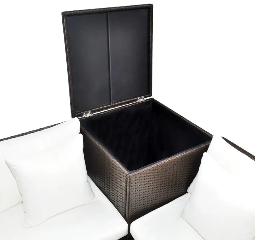 4 pcs conjunto lounge jardim c/ almofadões vime PE castanho
