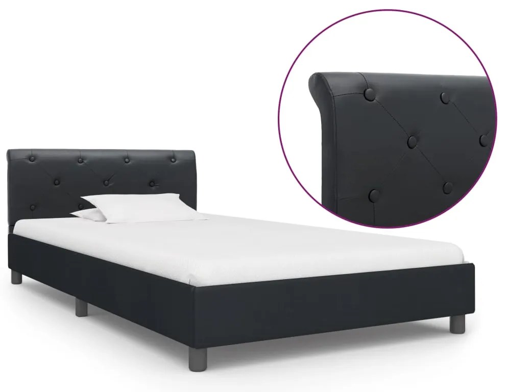 Estrutura de cama 100x200 cm couro artificial preto