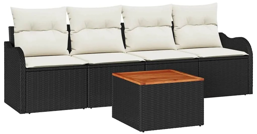 Conjunto de Sofá de Jardim com 5 peças e almofadas de rattan sintético