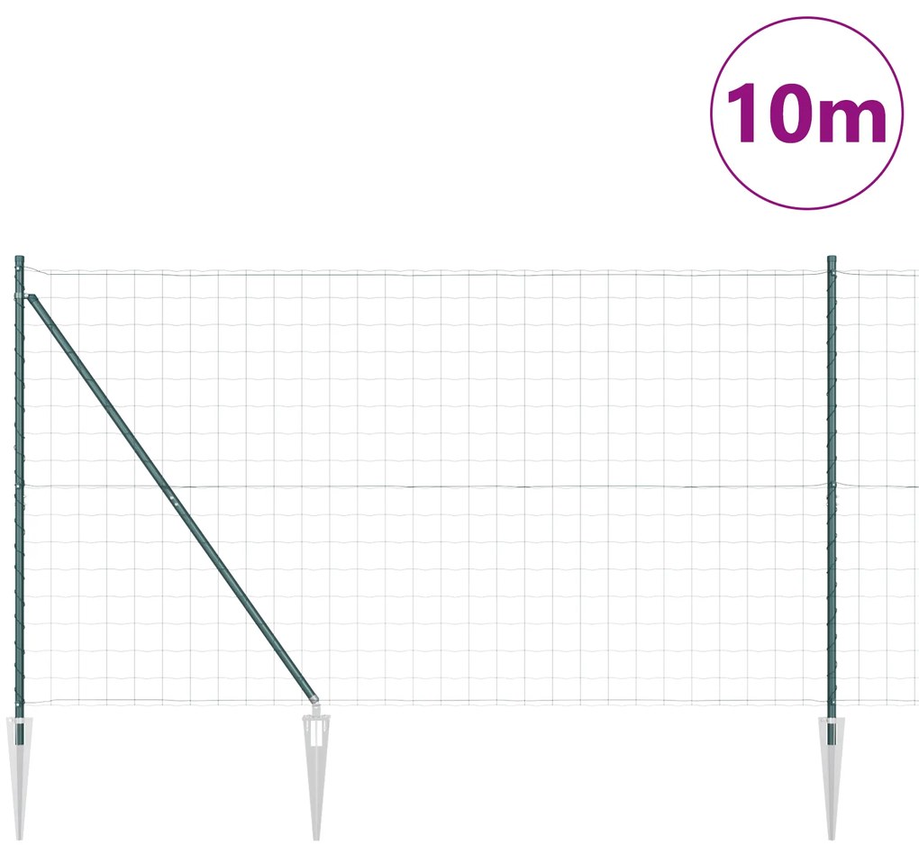 Cerca Euro com 7 Postes com Espinhos 1,6x10 m Aço Galvanizado Verde