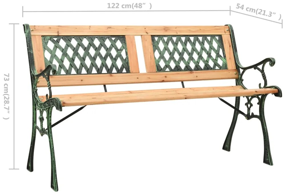 Banco de jardim 122 cm ferro fundido e madeira de abeto maciça