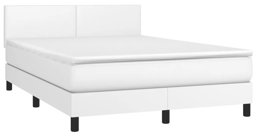 Cama com molas/colchão 140x190 cm couro artificial branco