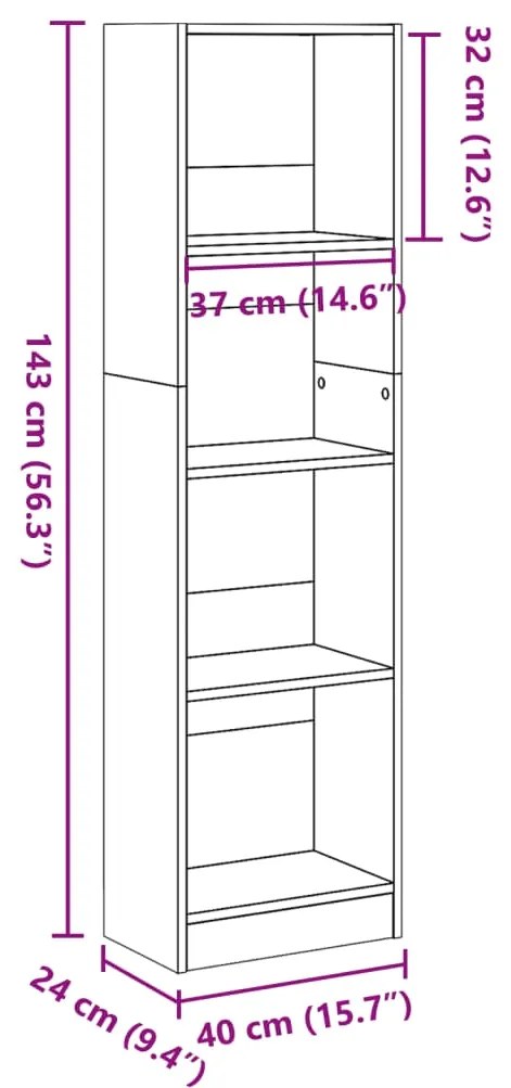 Estante 40x24x143 cm derivados de madeira cinzento sonoma