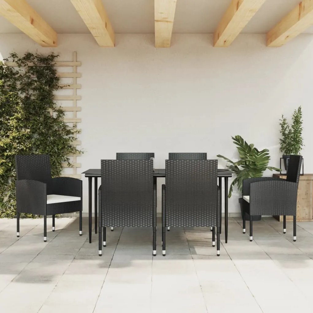 vidaXL 7 pcs conjunto de jantar para jardim vime PE e aço preto