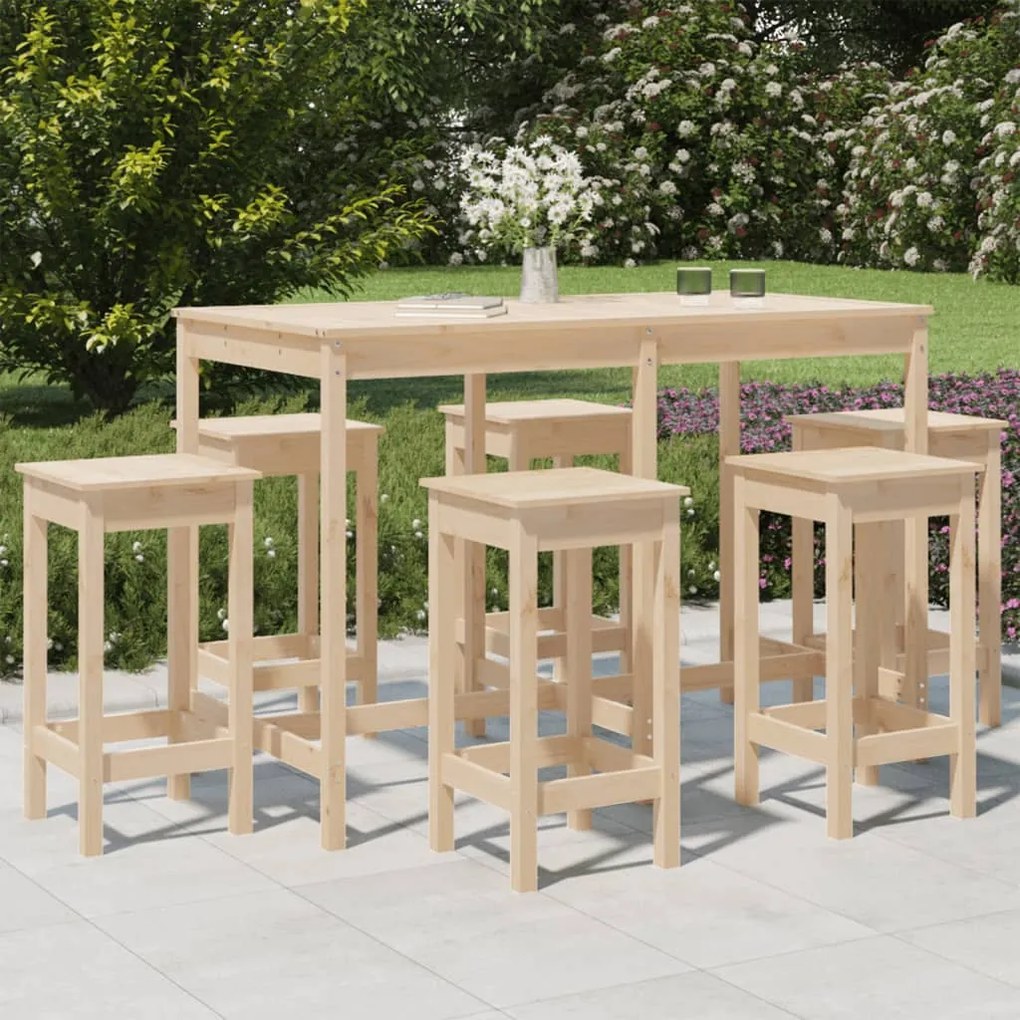 vidaXL 7 pcs conjunto de bar para jardim pinho maciço